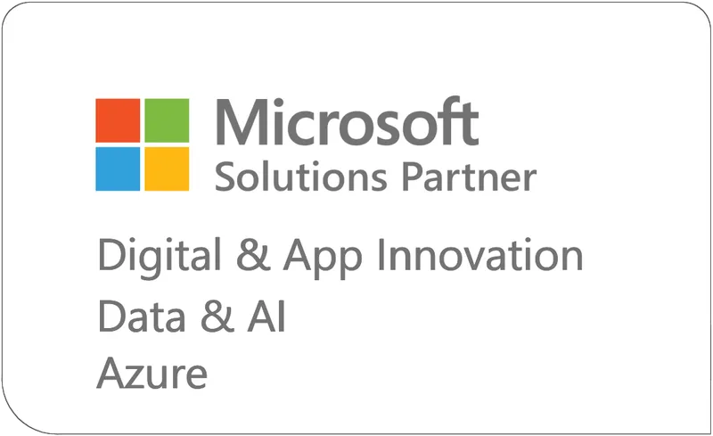 Microsoft Solutions Partner Microsoft Solutions Partner badge voor Digital & App Innovation, Data & AI en Azure